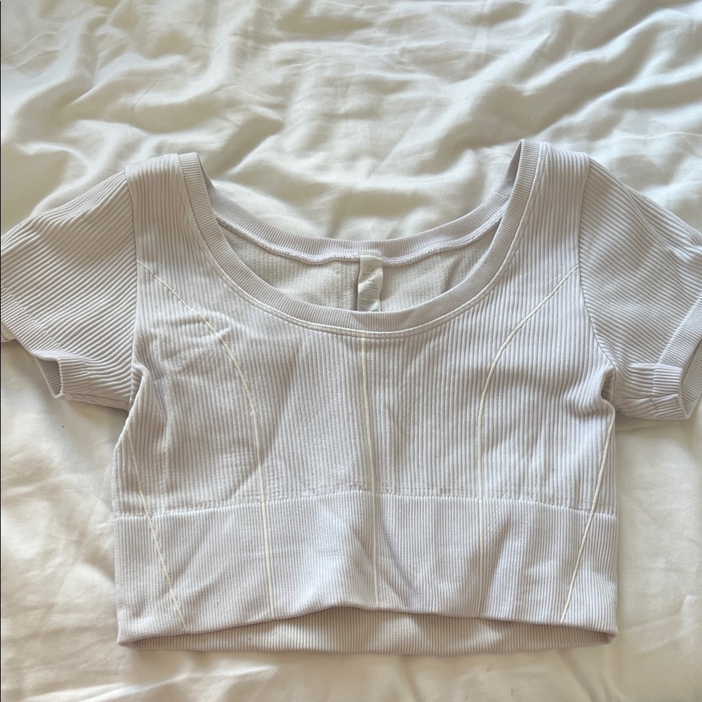 aerie Ribbed Scoop Neck Crop Top - White